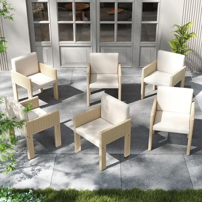 Patio Dining Chair Set of 6, Wicker Patio Dining Chairs with Armrest, Outdoor Patio Kitchen Chair... | Amazon (US)