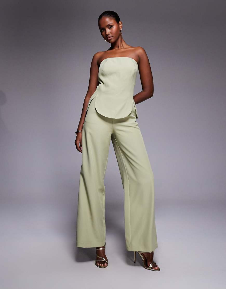 Rare London bandeau scallop hem jumpsuit in washed olive-Green | ASOS (Global)