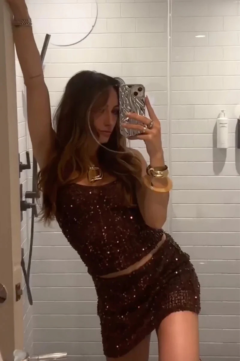 Solea Mocha Sequin Mini Skirt | 12th Tribe