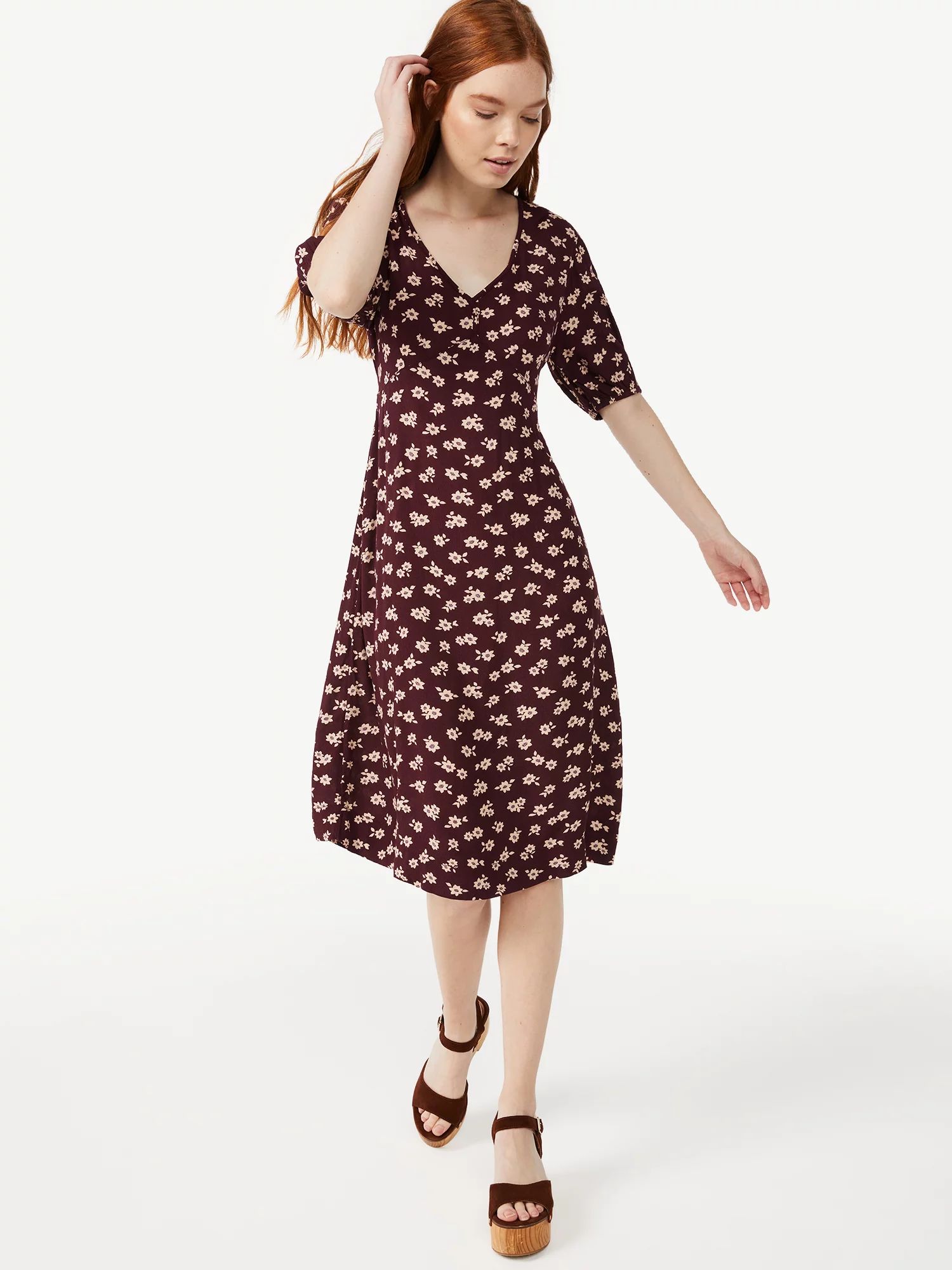 Free Assembly Women's V-Neck Midi Dress - Walmart.com | Walmart (US)