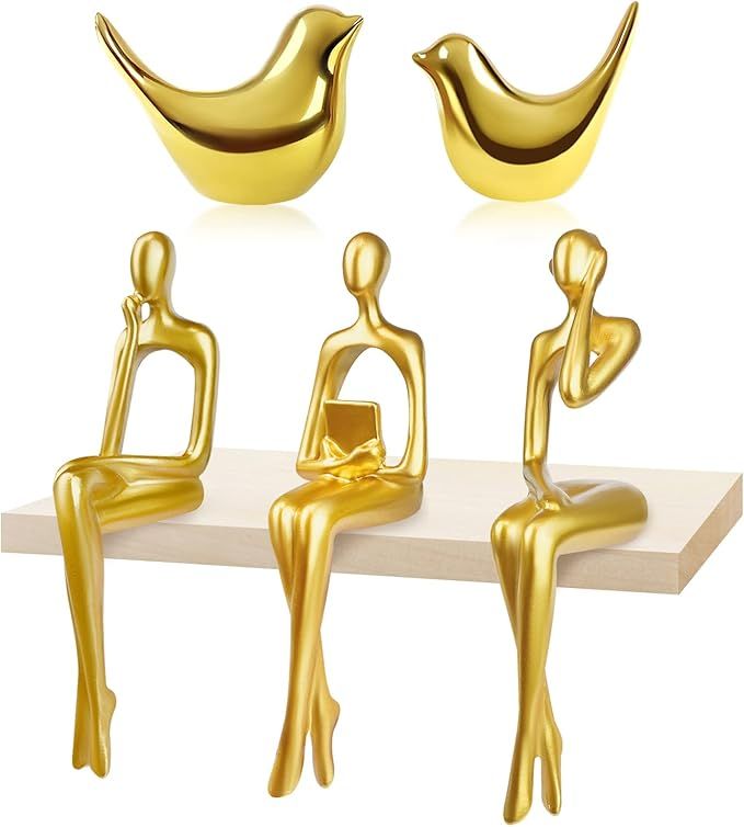 BIHNKT 5Pcs Gold Decor Sitting Thinker Statue Abstract Sculpture, Bookshelf Decor for Office, Boo... | Amazon (US)