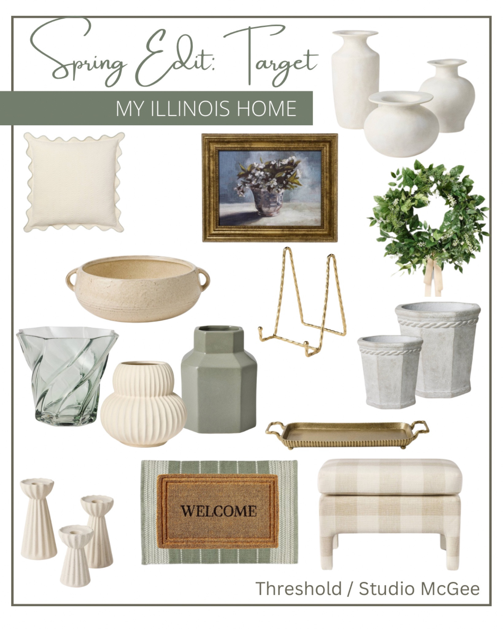 NEW STUDIO MCGEE AT TARGET FOR SPRING 

Spring wreath / glass vase / ceramic vase / fluted vase / ottoman / doormat / area rug / Sage green / planters / concrete planter / gray planter / ceramic bowl / bowl with handles / scallop pillow / artwork / brass tray / threshold decor / Target decor / modern farmhouse/ vintage finds / twisted brass frame stand / ribbed candle sticks

#LTKHome #LTKFindsUnder50 #LTKSeasonal