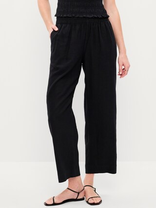 High-Waisted Linen-Blend Straight Ankle Pants | Old Navy (US)