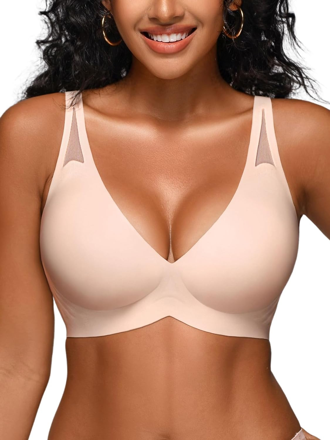 Deep V Jelly Bras for Women - S-L Seamless Wireless No Underwire Bralette with Support, Comfy Lightly Padded T-Shirt Bra | Amazon (US)