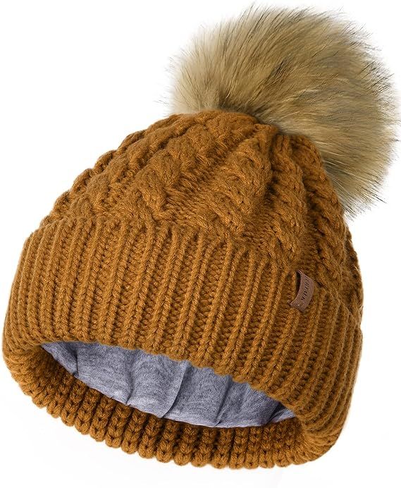 FURTALK Winter Beanie Hat for Women Cotton Lined Faux Fur Pom Pom Hats Womens Warm Thick Knit Sku... | Amazon (US)