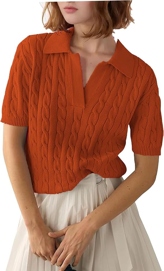 Zeagoo Women Short Sleeve Sweater Pullover Polo Tops V Neck Knit Casual Soft Pullover Shirt | Amazon (US)