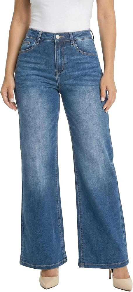 BlueMoment High Waisted Wide Leg Jeans for Women Stretchy Baggy Jean Trendy BBL Jeans Raw Hem Loo... | Amazon (US)