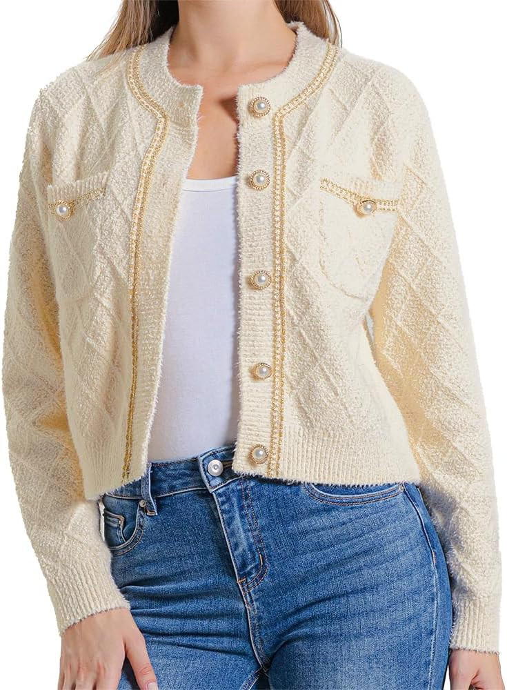 Women's Knit Cardigan Sweaters Casual Long Sleeve Open Front Button Down Cropped Jackets | Amazon (US)