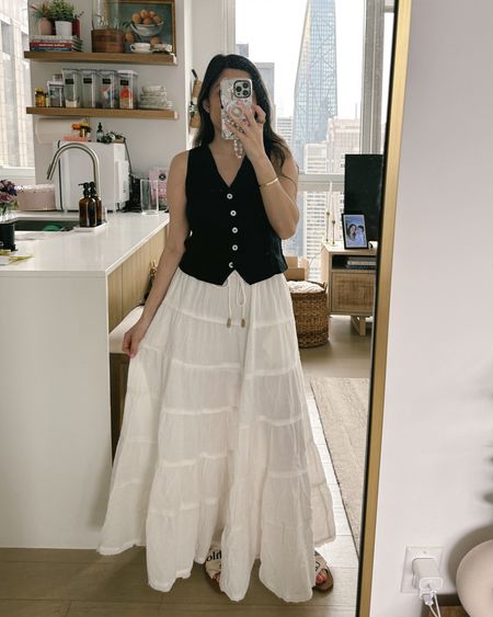 Linen vest is 50% off. 

linen white maxi skirt, summer outfit 

#LTKSaleAlert #LTKTravel