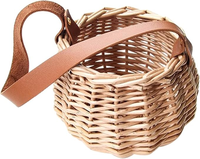 Wicker Woven Baskets with Leather Handle Wedding Flower Girl Baskets Candy Storage Basket for Wed... | Amazon (US)