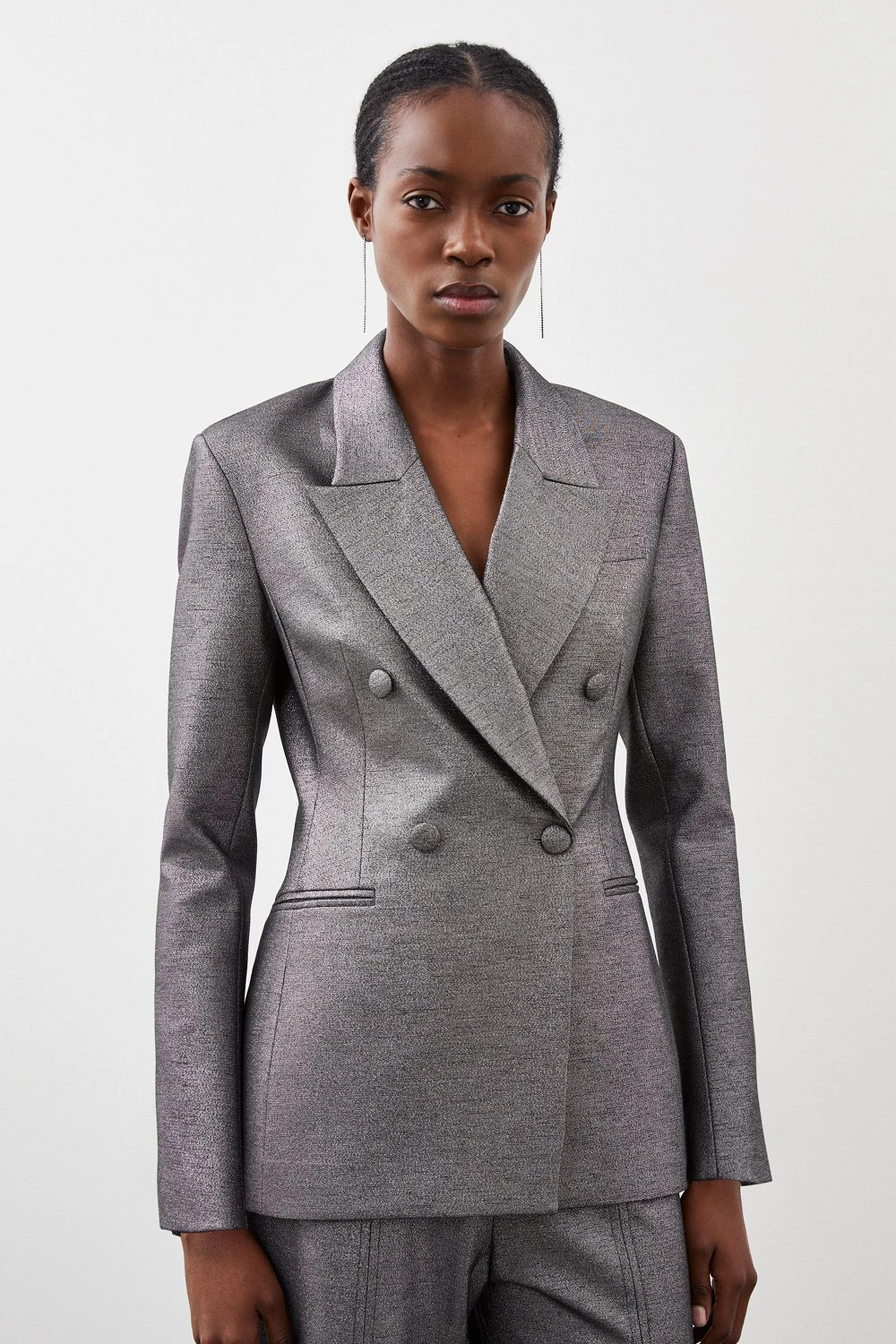 Tailored Compact Stretch Sparkle Tuxedo Blazer | Karen Millen US