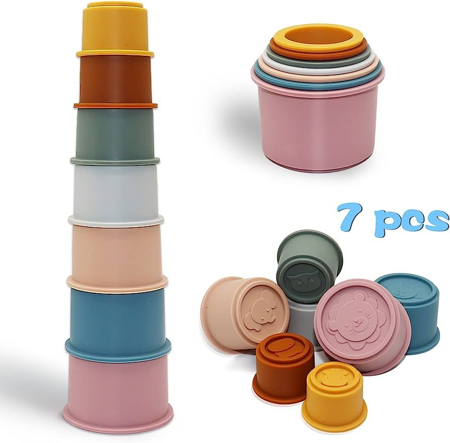 ABXuper Stacking Cups, 7pcs Soft Silicone Animal Stacking And Nesting Toy, Educational Toddler Ba... | Amazon (UK)