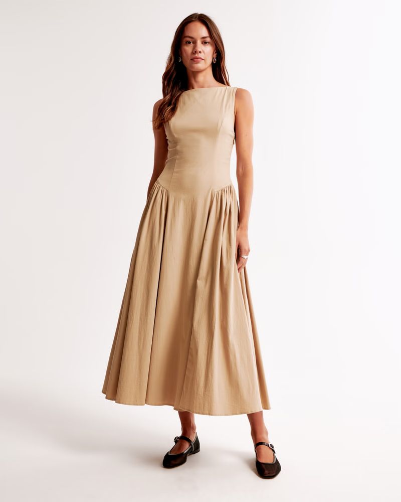 Drop-Waist Midi Dress | Abercrombie & Fitch (US)