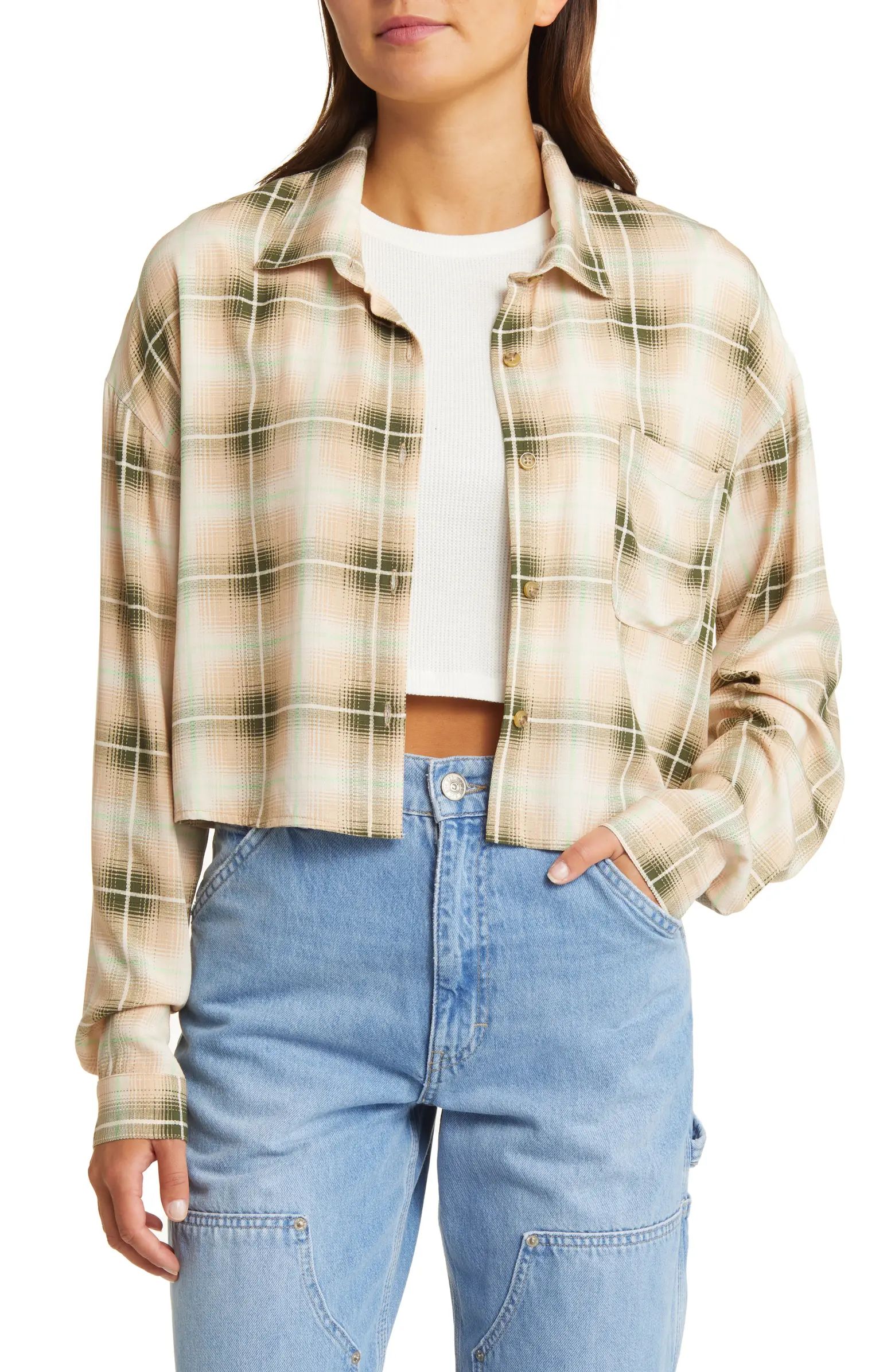 Plaid Crop Button-Up Shirt | Nordstrom