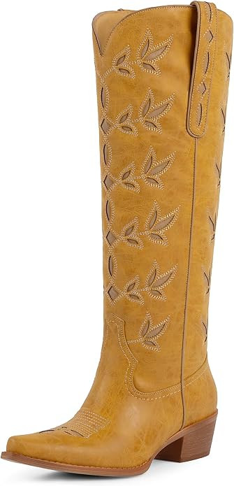 Cowboy Boots for Women Knee High Womens Rhinestone Cowgirl Boots Pointed Toe Slip on Chunky Heel ... | Amazon (US)