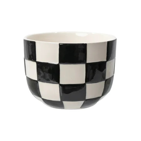 Mainstays Lennon 6" x 6" x 4.5" Round Black Checkered Ceramic Planter | Walmart (US)