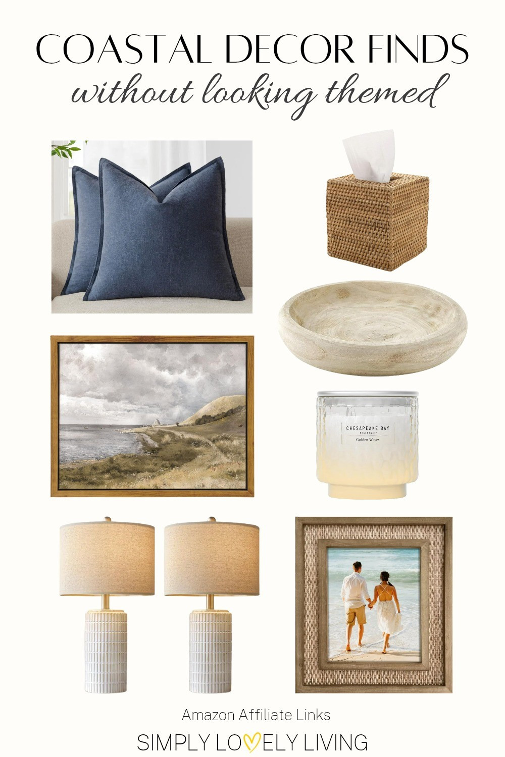Coastal home decor finds, that don't scream Beach theme! Perfect for Summer transition! Blue throw pillow covers. Woven tissue box, Coastal framed art, beachy candle scent, wooden tray, rattan picture frame, ceramic pieces table lamps. #coastaldecor #summerdecor #beachtheme

#LTKHome #LTKSeasonal