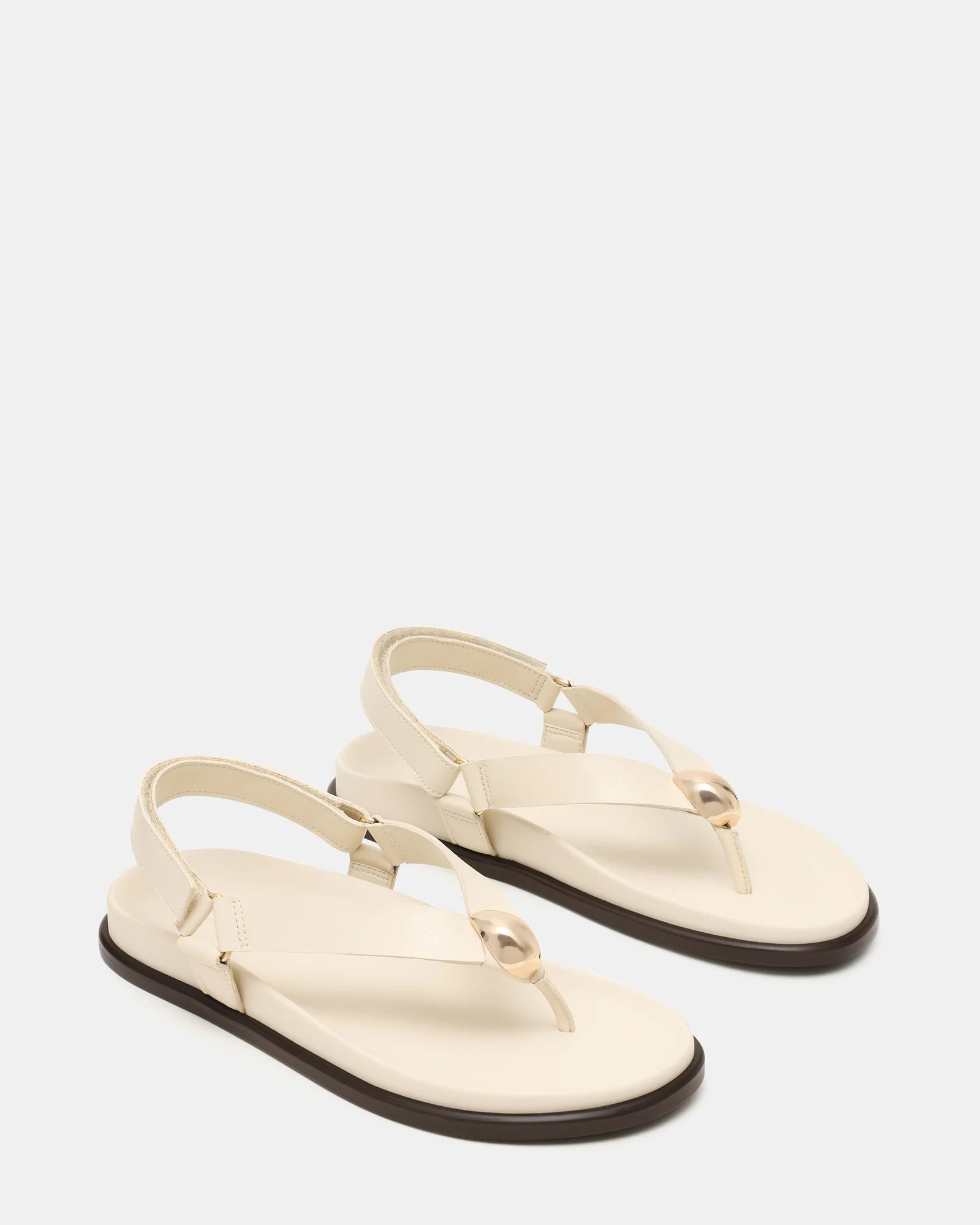 ELVIA Bone Leather Thong Gold-Detail Slingback Footbed Women's Sandal | Steve Madden (US)