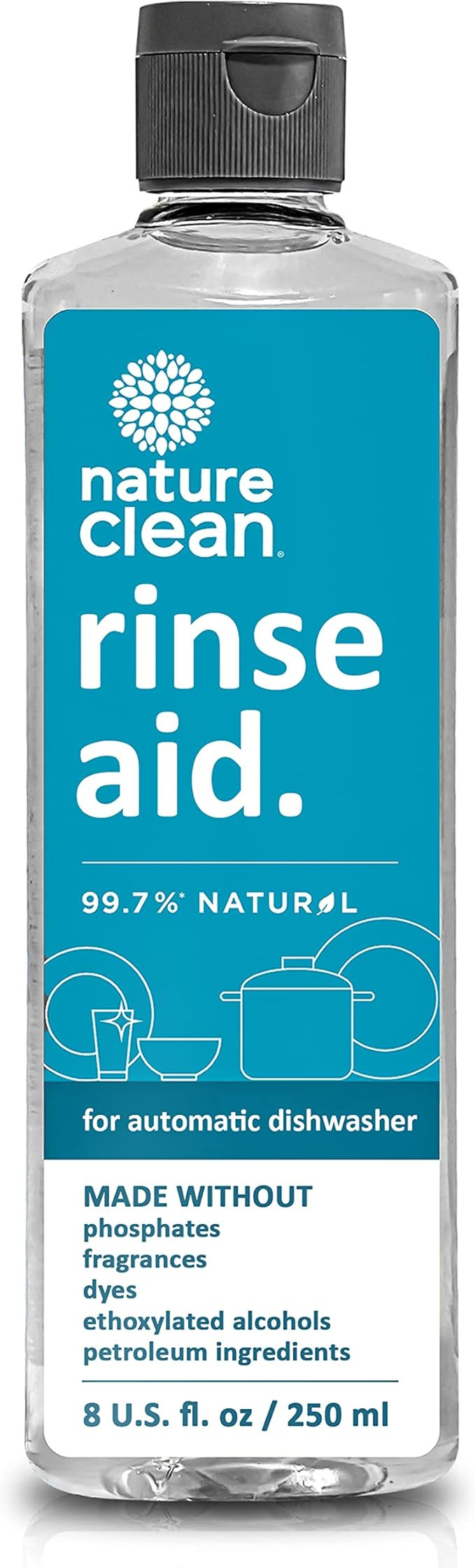 NATURE CLEAN Natural Dishwasher Rinse Aid Liquid, 99.7% Plant-Based Ingredients, Non-Toxic High-E... | Amazon (US)