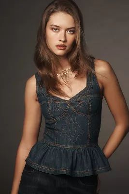 Pilcro Embroidered Peplum Corset Top | Anthropologie (US)