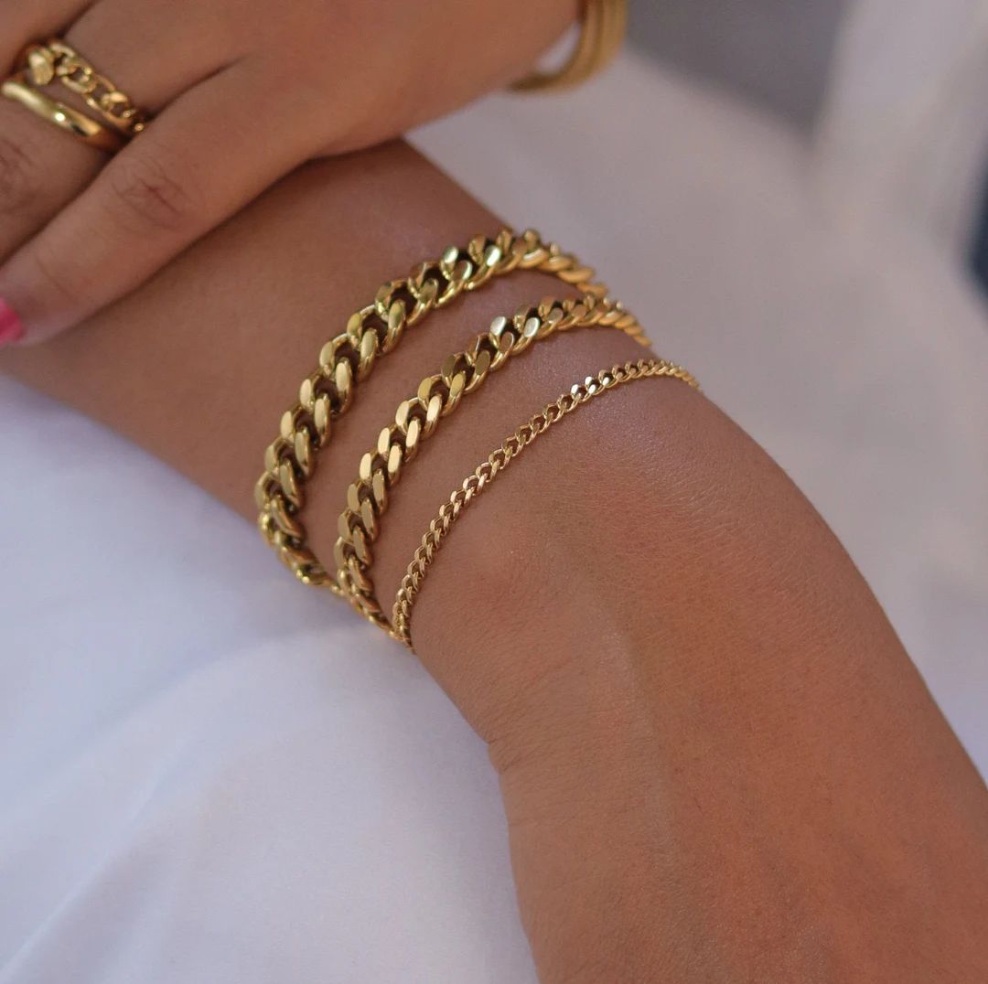 18k Gold Filled Cuban Link Chain Bracelet | Gold Curb Chain Bracelet | Miami Cuban Bracelet | Cub... | Etsy (US)