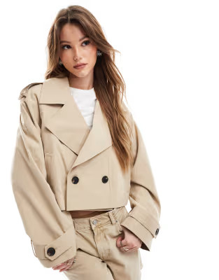 ASOS DESIGN cropped trench coat in stone | ASOS (Global)