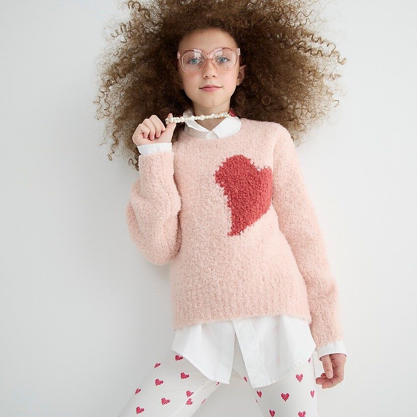 Girls' heart crewneck sweater in bubble yarn | J.Crew US