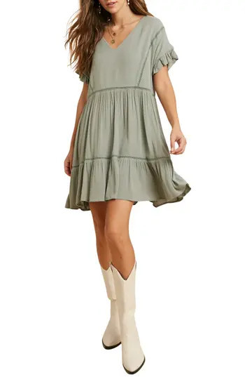 WISHLIST Short Sleeve Babydoll Dress in Dark Sage at Nordstrom Rack, Size Small | Nordstrom Rack
