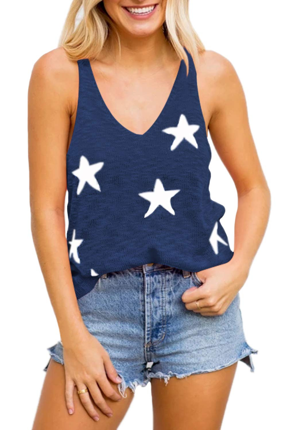 COCOLEGGINGS Summer Scoop Neck Knit Cami Tank Tops Loose Sleeveless Blouse Shirts | Amazon (US)