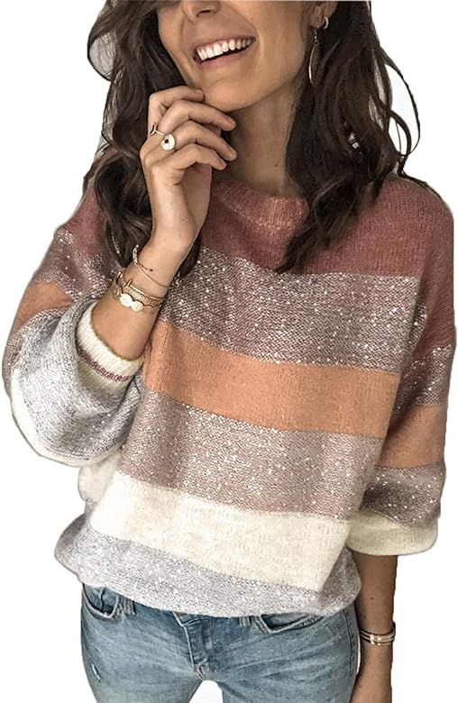 Ancapelion Women’s Casual Sweater Pullover Winter Basic Sweatshirt Long Sleeve Cozy Knitted Jum... | Amazon (US)