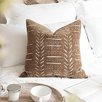 Brown Decorative Throw Pillow Covers 20X20, Set of 2, Boho Farmhouse Cushion Cover, Cozy Soft Acc... | Amazon (US)