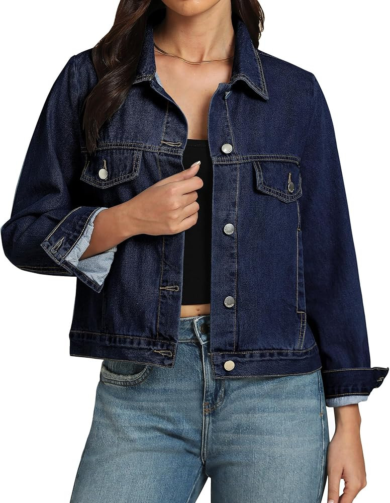 luvamia Denim Jackets for Women Trendy Casual Button Down Relaxed Fit Western Trucker Distressed ... | Amazon (US)