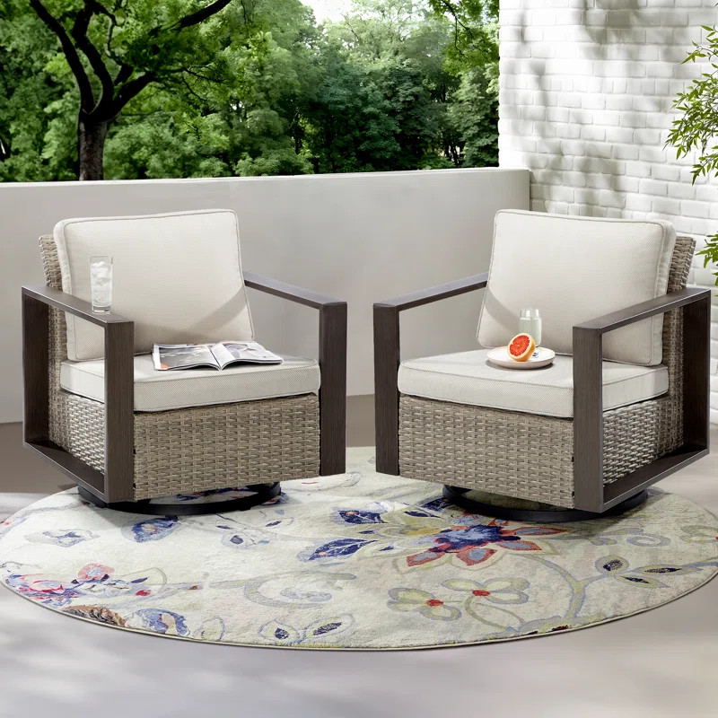Jerimya Swivel Patio Wicker Outdoor Rocking Club Chair Lounge Chair (Set of 2) | Wayfair North America
