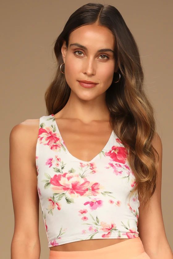 Feel Like Dancing Ivory Pink Multi Floral Print Crop Top | Lulus (US)