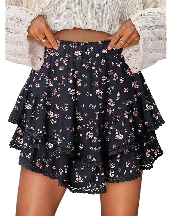 onlypuff Flowy Shorts for Women Ruffle Skorts Mini Skirts High Waisted Teen Gilrs Tennis Skort Su... | Amazon (US)