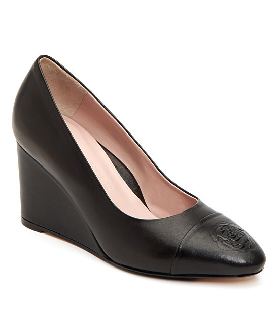 Taryn Rose Women's Pumps BLACK/BLACK - Black Isabella Leather Wedge - Women | Zulily