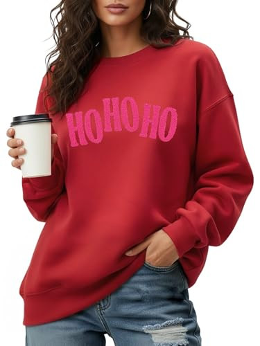 WDCOZY Women's Christmas Sweatshirt Casual Crew Neck Pullover Top Embroidered Long Sleeve Loose F... | Amazon (US)