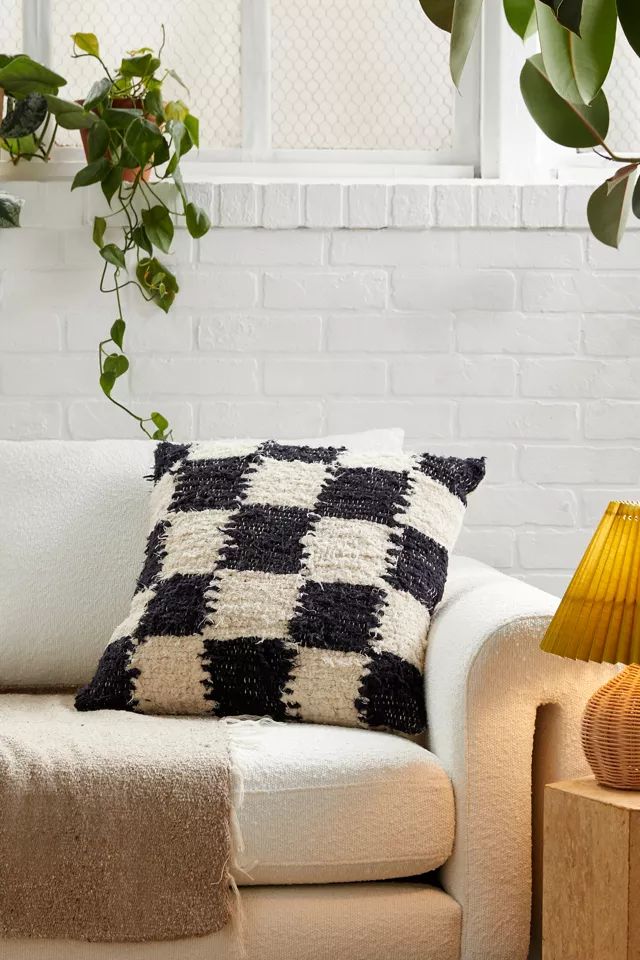Shag Rug Checkerboard Throw Pillow | Urban Outfitters (US and RoW)