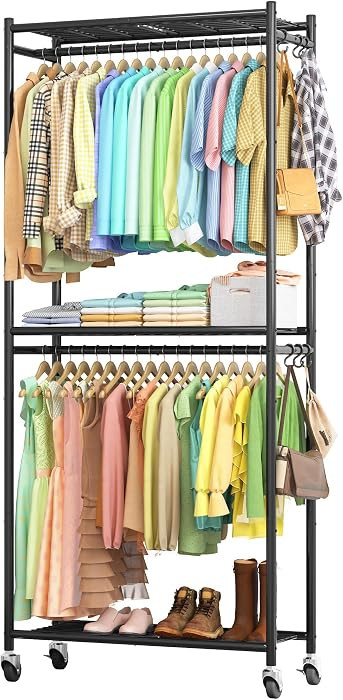 Sakugi Clothes Rack - 33.0" x 12.2" x 79.5" Clothing Rack with Shelves & Wheels, Multi-Functional... | Amazon (US)