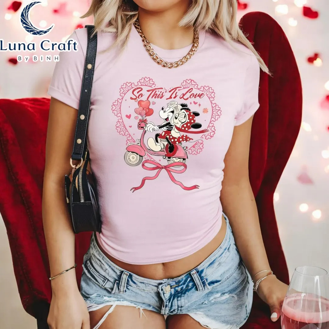 Coquette Bow Disney Mickey Minnie Valentine Baby Tee, Disney Couple WDW Disneyland Sweethearts Ni... | Etsy (US)