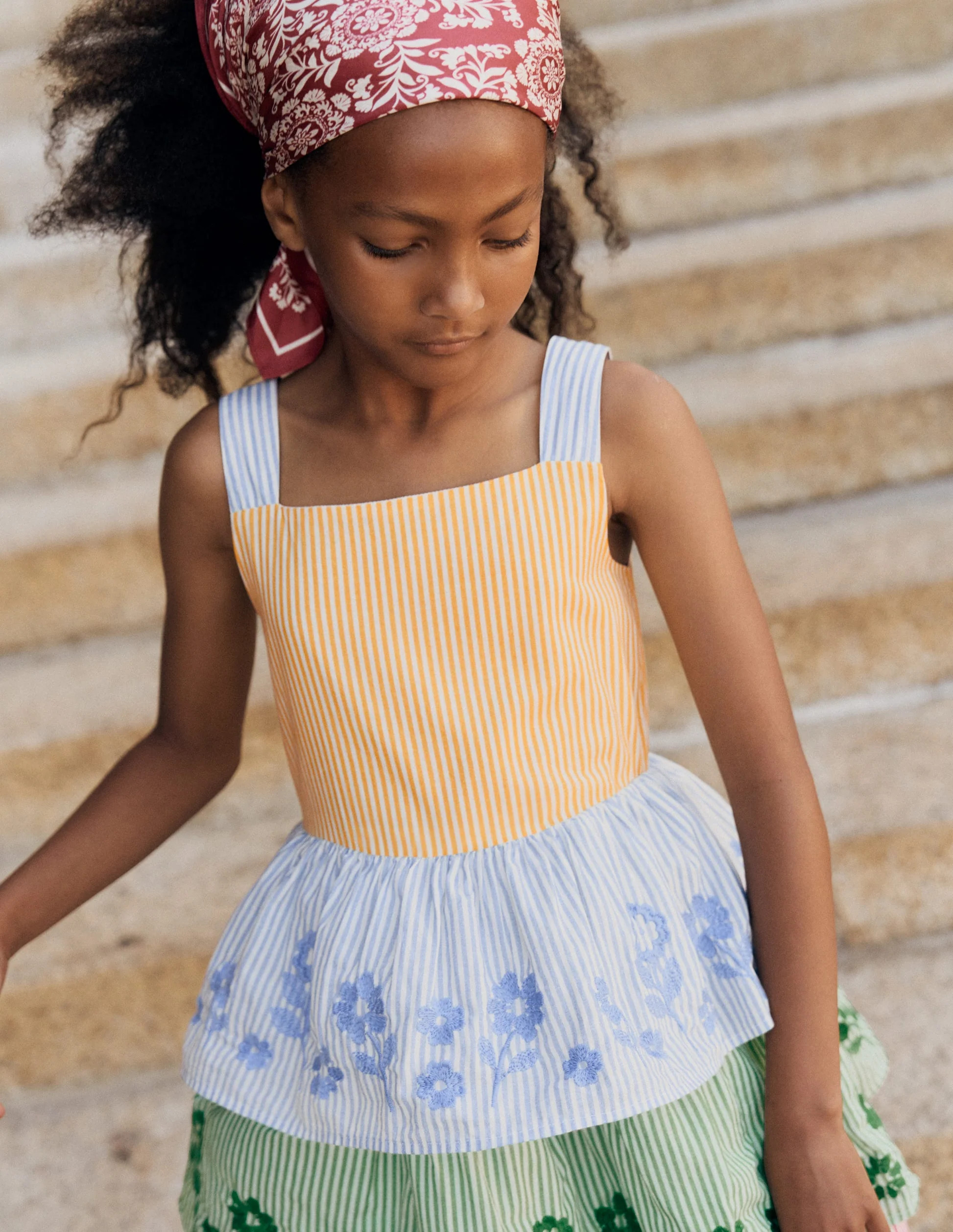 Tiered Embroidered Dress-Hotchpotch Stripe Embroidery | Boden (US)