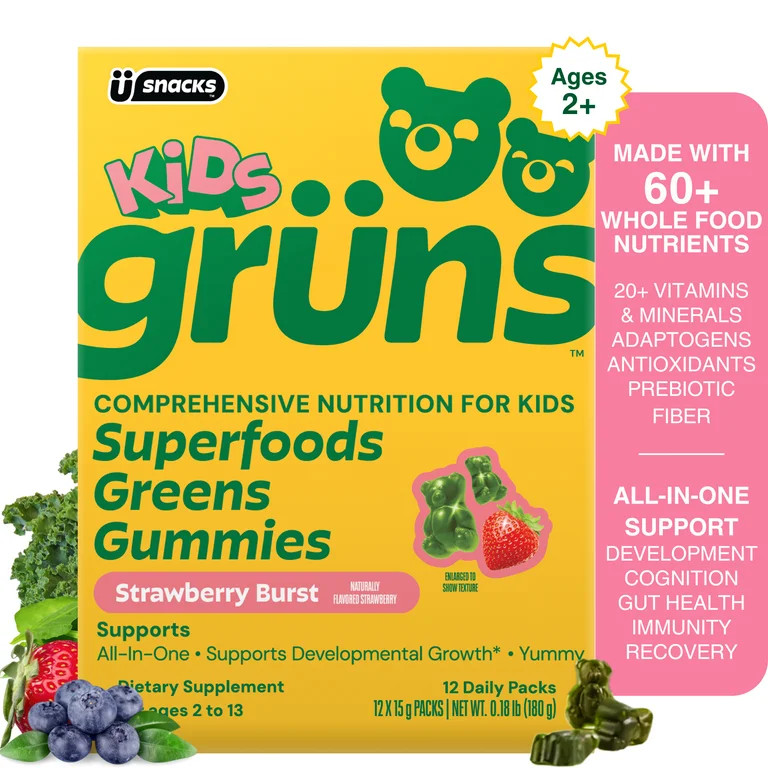 Gruns Kids Vitamin Super Greens Gummies, Made with 60 Organic Ingredients, 21+ Vitamins & Mineral... | Walmart (US)