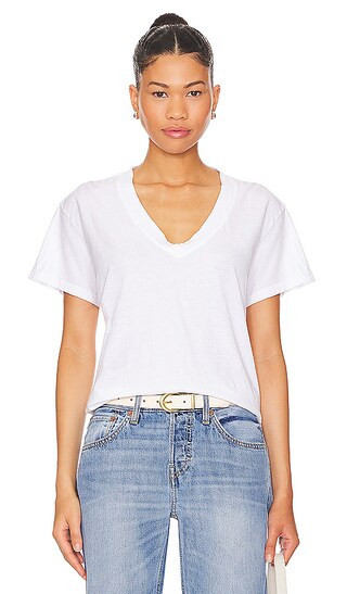 perfectwhitetee Cotton Boxy V Neck Tee in White. - size S | Revolve Clothing (Global)