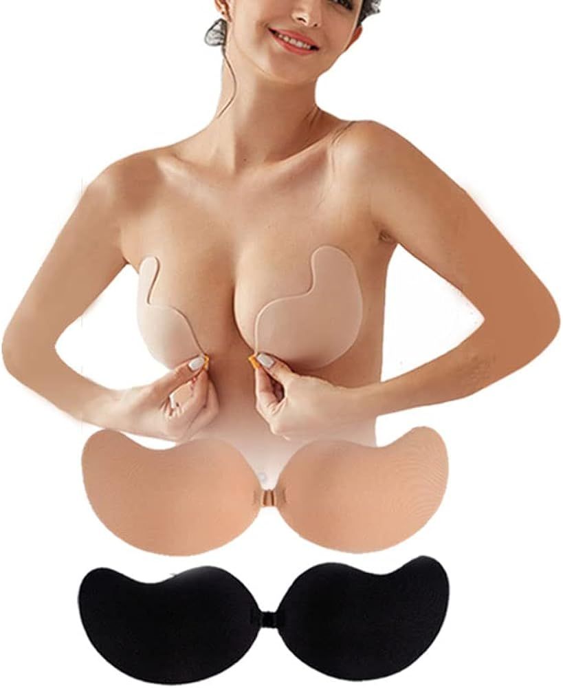 Lianxiaw 2 PCS Strapless Adhesive Bra Invisible Push Up Sticky Bra Self Adhesive Bra for Women | Amazon (US)