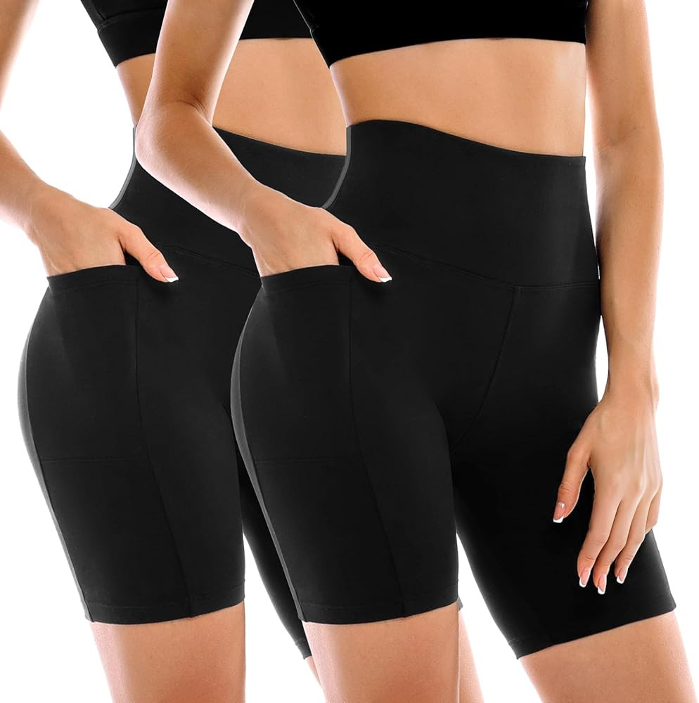 2 Pack Womens Biker Shorts with Pockets, High Waisted Yoga Shorts for Women Running Gym and Worko... | Amazon (US)