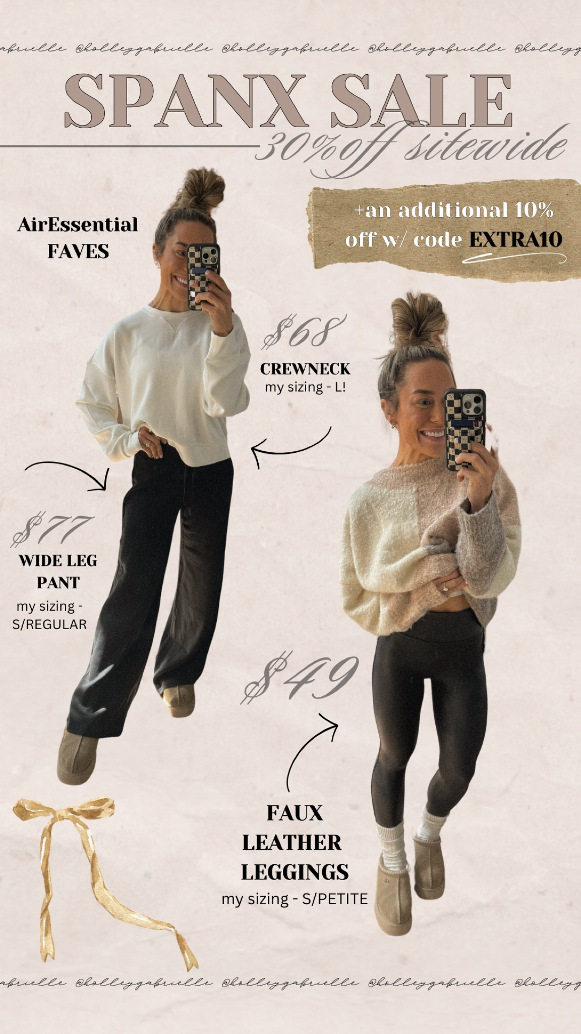 SPANX 30% OFF SITEWIDE✨🖤 + use code EXTRA10 for an additional 10% off your order! 

This AirEssentials set is the COZIEST material. I did a S pant & a L crew! & my fave faux leather leggings are 50% off making them $49😳 I do the S / petite! 

Spanx sale / cyber week sale / Black Friday / ootd / staples / gift idea for her / Holley Gabrielle / leggings #spanxpartner

#LTKGiftGuide #LTKCyberWeek #LTKSaleAlert