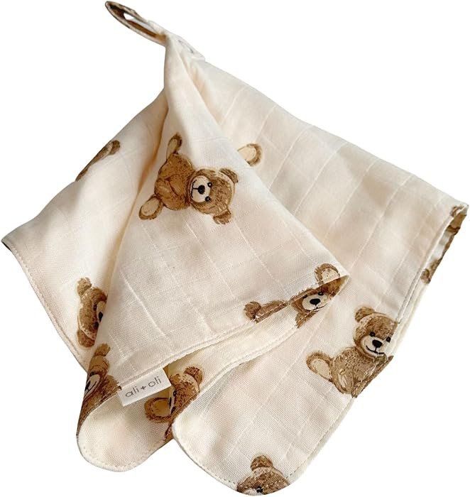 Ali+Oli Security Blanket for Baby \u2013 Teddy Bear Pacifier Holder, Soft Muslin Cuddle Blanket w... | Amazon (US)