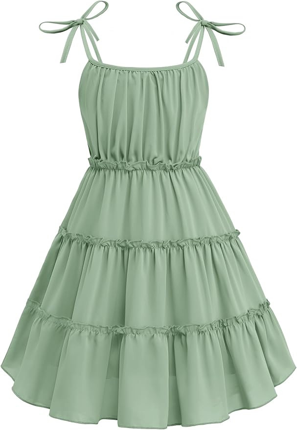 Arshiner Girls' Summer Sundress Boho Spaghetti Strap Ruffled Tiered Dresses Casual Midi Cami Dres... | Amazon (US)