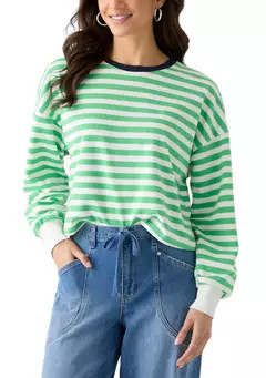 Women's Stripe Drop Shoulder Sleeve Crew Neck Sweatshirt | Belk