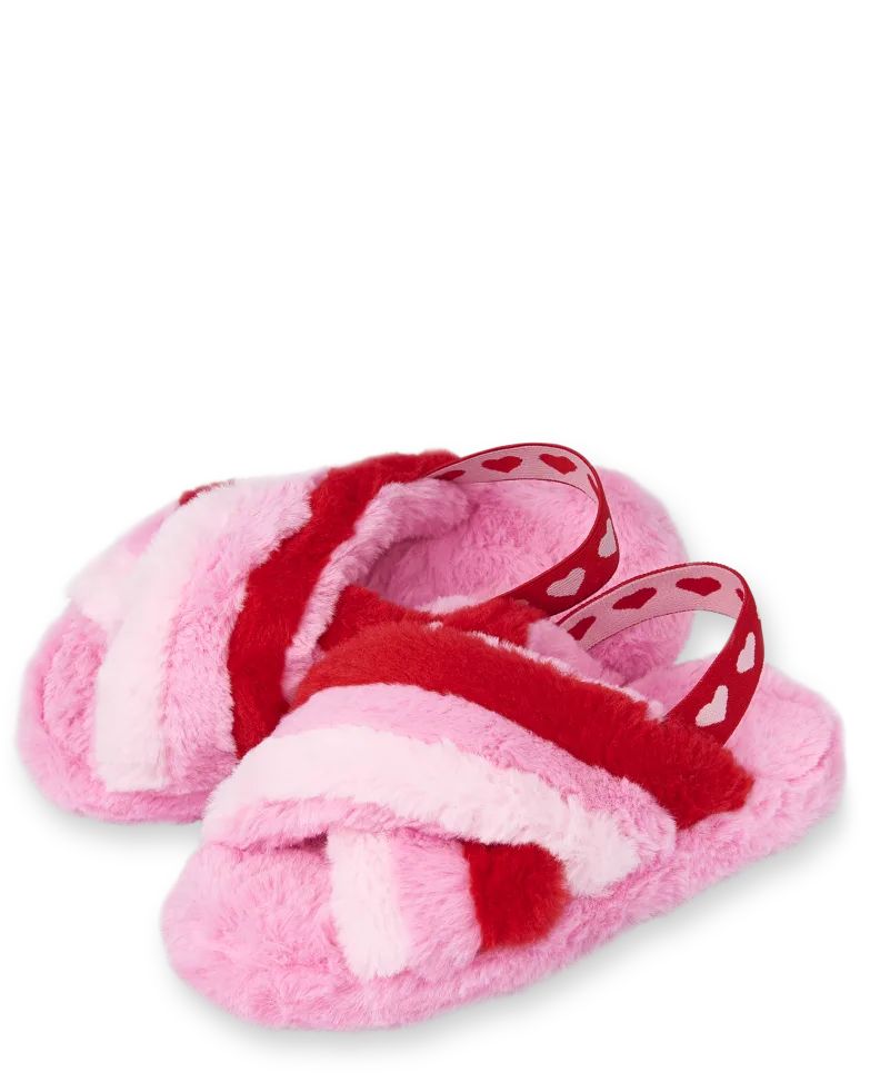 Girls Heart Faux Fur Slippers - pink | The Children's Place